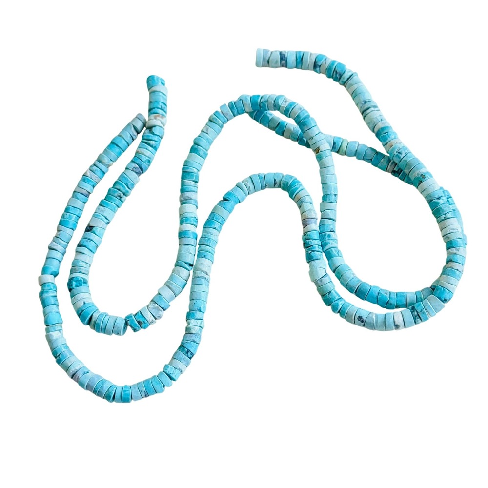 VTG Genuine Blue Turquoise Loose beads Heishi 2 strands Lot 15" 33g Natural BOHO